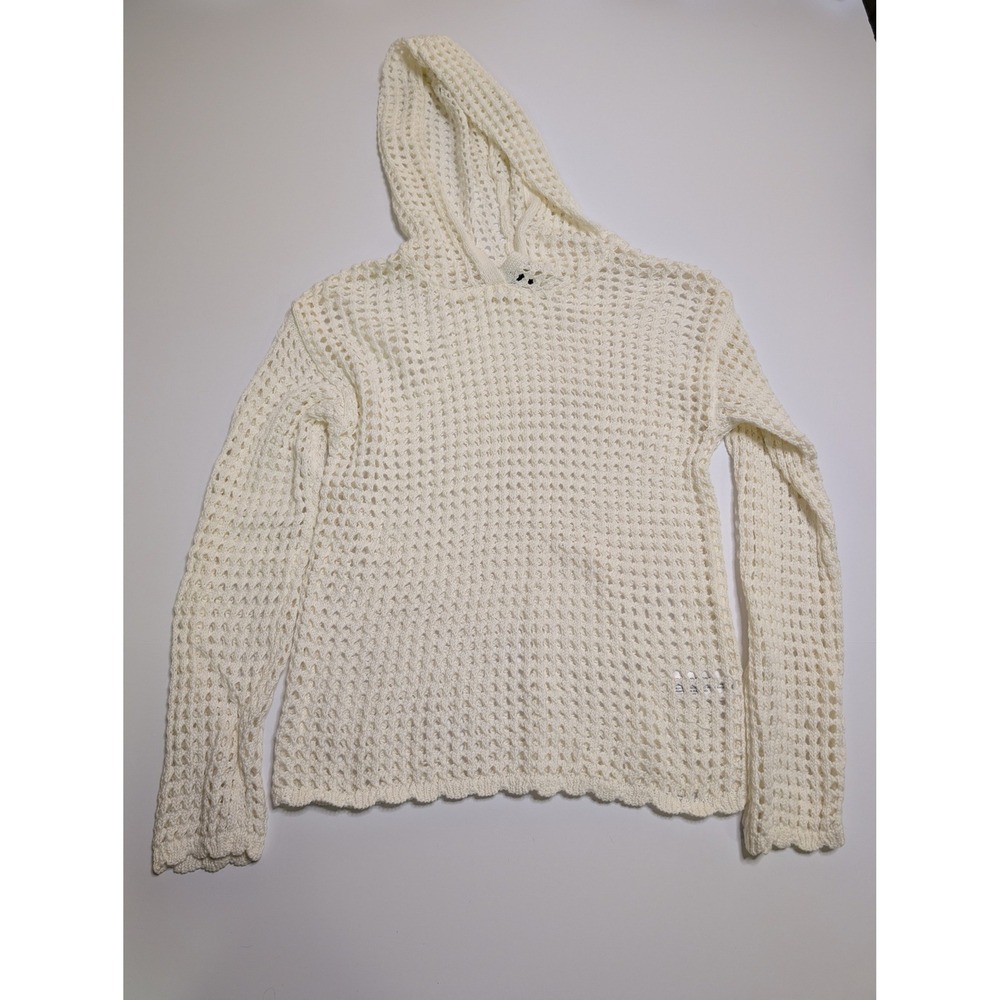Art Class Cream Crochet Knit Hoodie Girls XL 14 Boho Mesh Pullover‎ Off White